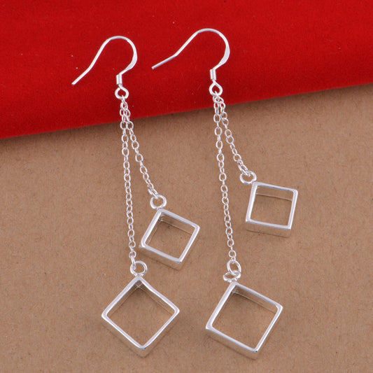 Fashionable 925 Silver Plated Square Earrings (Wholesale)